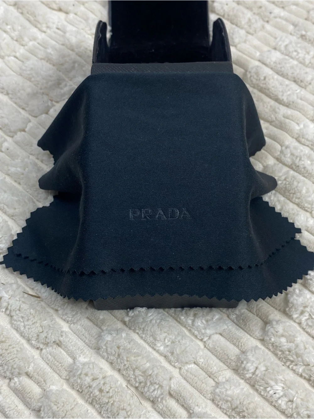 PRADA Authentic Black Textured Hard Sunglasses Case & Microfiber Cleaning Cloth